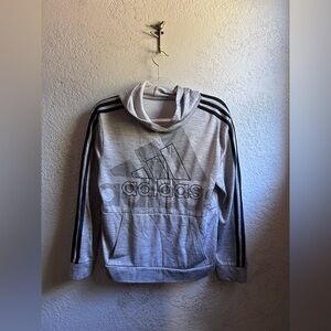 adidas Light Gray Pullover Hoodie with Black Stripes